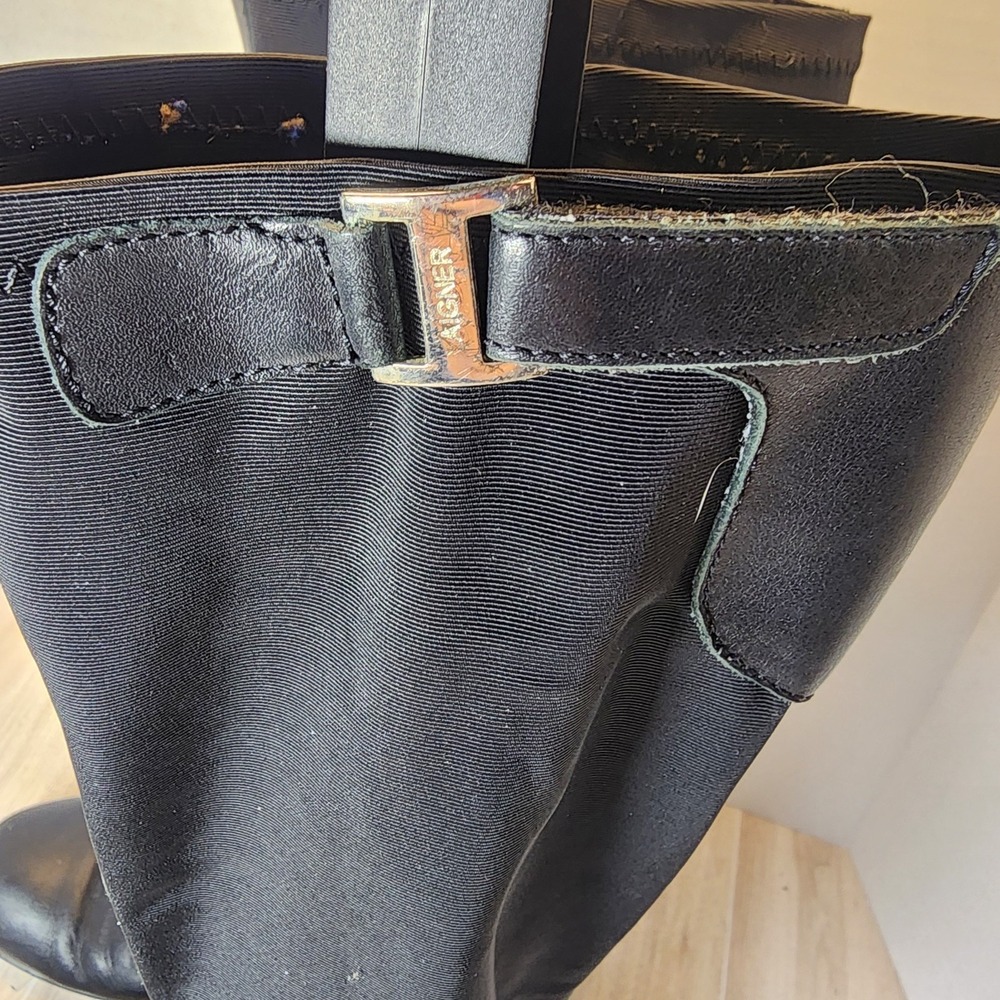 Etienne Aigner Boots Women's SIZE 6.5 Black Roping Riding Buckles Heel - Picture 2 of 16